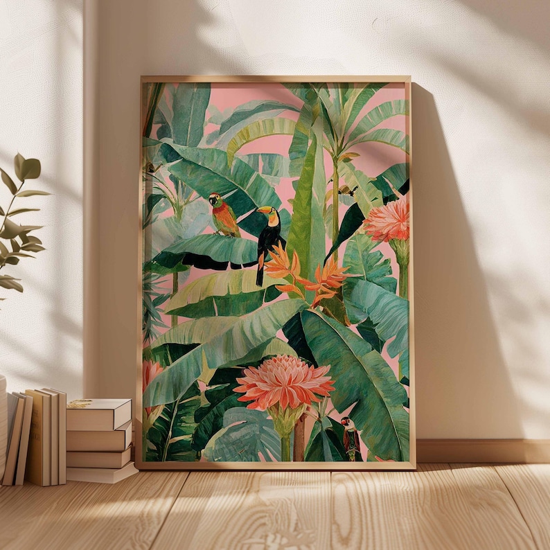 Home Office Or - Póster de lienzo tropical retro, impresión